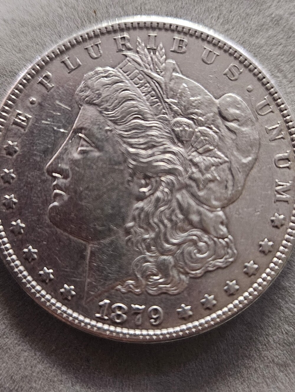 Vintage-Style Silver-Colored Decorative Coin Accent — Classic 1879 Motif